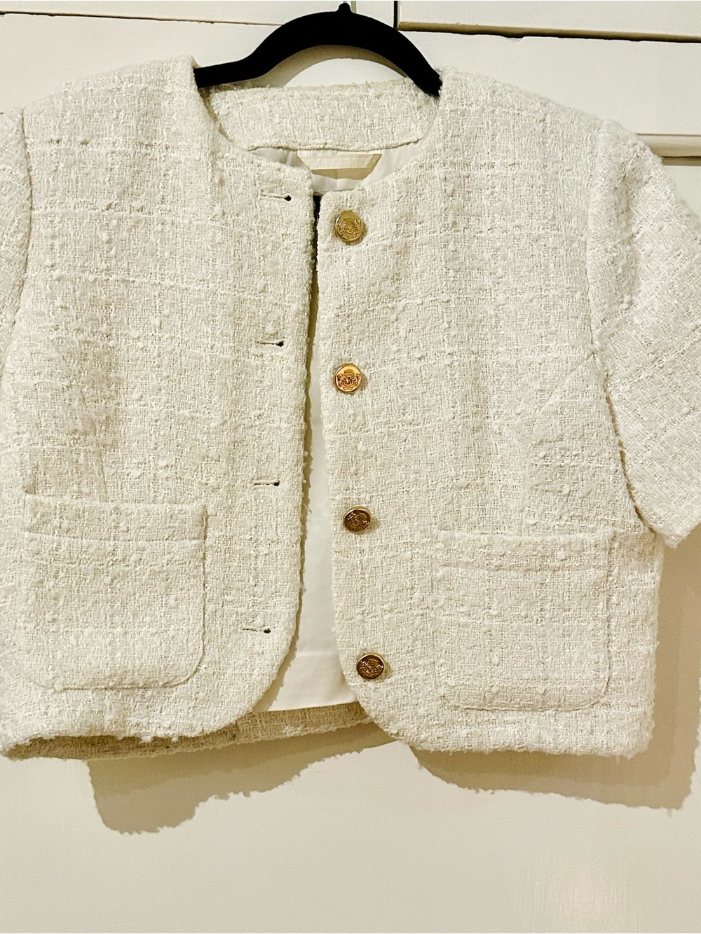 Abercrombie & Fitch White Crop Blazer/Jacket with gold buttons
